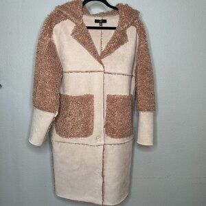 Missguided Long Faux Shearling & Suede Coat 'Blush' | Size 4
